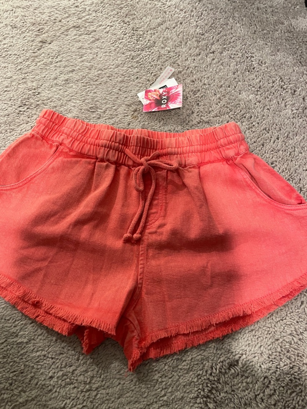 Roxy Coral Pink Elastic Waist Tie-Front Shorts